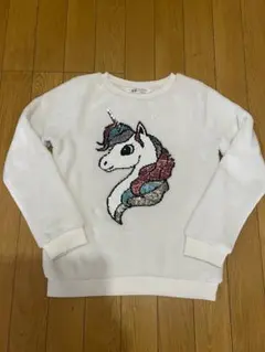 H&M モコモコ　ユニコーン　スパンコール　トップス　白い