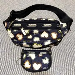 【ほぼ未使用】レスポートサック ウエストポーチ＆ポーチセット ネイビー ハート柄