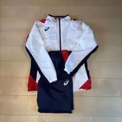 【ASICS】ウィンドブレーカー　セット L ホワイト/レッド/ネイビー