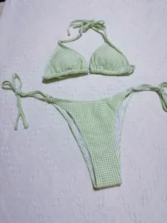 グリーンチェック 三角ビキニ セパレート水着