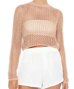 定価3590円　新品　FOREVER21 クロップドメッシュニットプルオーバー