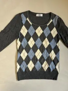 アーガイル柄 長袖ニットセーター グレー