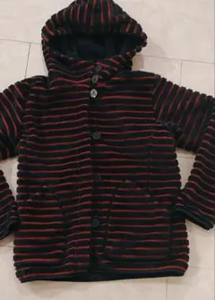 goodday フード付きボアパーカー Sストライプ　フリース軽く暖か