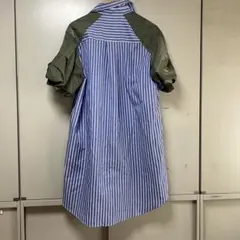 お値下げ不可　リメイクサンプル品　ミリタリーストライプロングシャツ