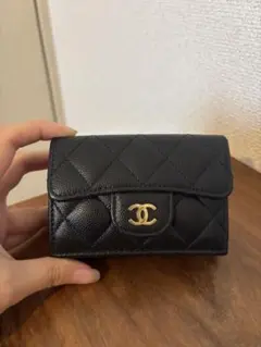 【美品】 CHANEL シャネル キャビアスキン マトラッセ 三つ折り財布