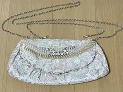 パーティーバック　３WAY/パール　レース　ベージュ　ハンドバック　結婚式