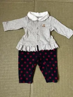 コンビミニ　ロンパース・カバーオール グレー×ネイビー　ドット柄