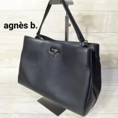 Agnes b アニエスベー 本革 レザー ショルダーバッグ ロゴ金具 ブラック