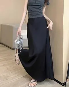 SHEIN サテンロングスカート ブラック XSのサムネイル