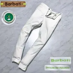 【美品】Barbati チノパン ロゴ グリーンステッチ ストライプ ホワイトのサムネイル