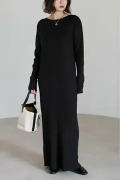 Bonjoursagan 前後2WAYリブニットワンピース 黒