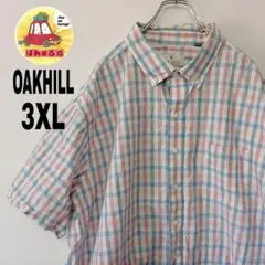USA古着 OAK HILL　半袖ボタンシャツ3XL レッドネイビー　チェック