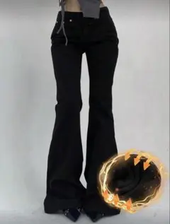 ブラック フレアパンツ ハイウエスト デニム