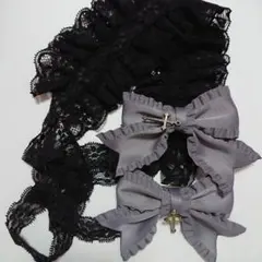LOTUS ribbon　フリルクロスシリーズ　ヘッドドレス　グレーのサムネイル