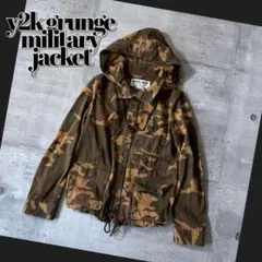 y2k フライトジャケット 迷彩 カモ ブルゾン ドローコード 短丈 goa系