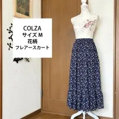 サイズM 美品【C・O・L・Z・A】ネイビー系 花柄 フレア ロングスカート