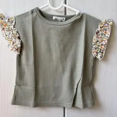 ⭐︎新品・未使用・タグ付き⭐︎花柄フリル袖 ワッフルカットソー 90のサムネイル
