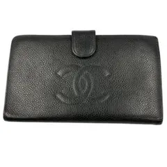 CHANEL ブラックレザー 長財布キャビアスキン 長財布 ブラック系 二つ折り