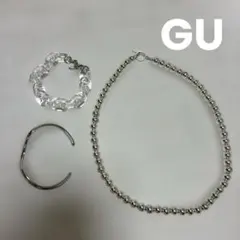 GUアクセサリー3点セットシルバーネックレス、シルバーブレスレット