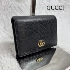 ✨美品✨ グッチ 二つ折り財布 マーモント シボ ブラック 金ロゴ ダブルG 黒