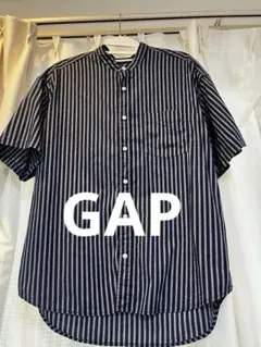 GAP バンドカラー 半袖シャツ ストライプ ネイビー S メンズ レディース