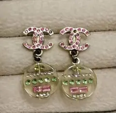 CHANELシャネル　ピアス　ココマーク　ピンク×ライトグリーン