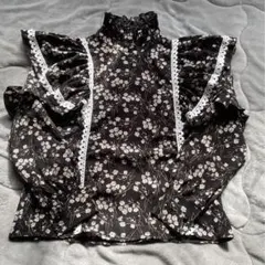 花柄 フリル ブラウス ブラック 黒