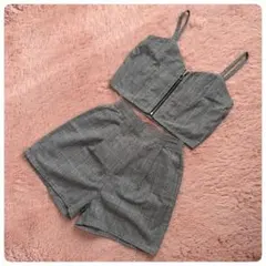 クロップトップ＆ショートパンツ セットアップ 上下 チェック柄 Sサイズ
