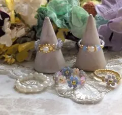 ♡ビーズリングS183♡ 5点ビーズ指輪セット♡