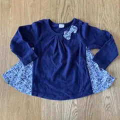 petit main ネイビー 長袖カットソー　Ａライン小花柄