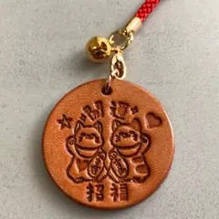 猫刻印キーホルダー　ハンドメイド　レザークラフト　本革　Ke-09　可愛い