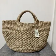 麻紐バッグ　麻ひもバッグ　模様編み　LLサイズ 手編み　夏コーデ　浴衣　夏祭り