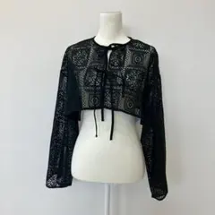 【a1003】リシェグラマー 新品 ショート丈レースカーディガン M ブラック