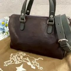 イルビゾンテ ミニボストン ショルダーバック ダークブラウン カーキ 2way