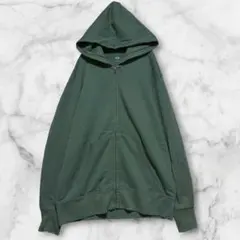 【難あり】ユニクロ　スウェットフルジップパーカ長袖　グリーン ポケット　メンズのサムネイル