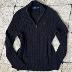 ある様　　ポロラルフローレン　ケーブルニット　ハーフジップ　紺　大人気　刺繍　M