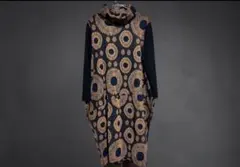 レディース ワンピース ロング丈 総柄 花柄 タートルネック Lサイズ ゆったり