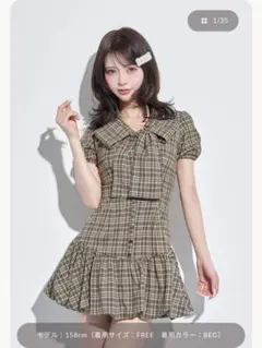 ダーリッチ Darich ビッグリボンバルーンチェックミニワンピース