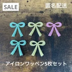 【匿名配送】リボンのアイロンワッペン5枚（アップリケ　モチーフ　資材　大セール）