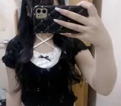 ガーリー リボン トップス 半袖 XS