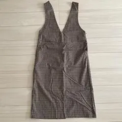 匿名配送！ チェック柄　ジャンパースカート　ブラウン系　GU