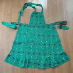エプロン大人　緑　総柄　フリル　昭和レトロ　オシャレポケットグリーン秋冬匿名配送