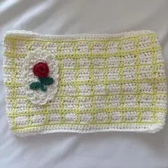 【バラモチーフ】文庫本ブックカバー　ハンドメイド/編み物/グラフチェック柄