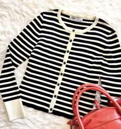 ZARA 黒と白のストライプカーディガン S