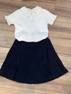 familiarホワイトトップスとネイビースカートのセット 120cm