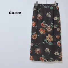 DOREE　スカート　ロング　フレア　花柄　サイドゴム　後ろスリット　薄手