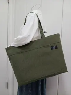 帆布×倉敷帆布ハンドメイドト－トバック肩がけポケットいっぱい☆オリ－ブグリーン