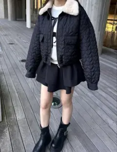 グレイル　GRL 襟2Wayファーカラーハートキルトブルゾン[fo2040]