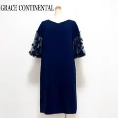 グレースコンチネンタル 刺繍スリーブワンピース ドレス ネイビー チュール袖のサムネイル