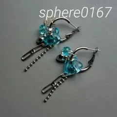 チェコガラスブルーハートピアス　ハンドメイドピアス